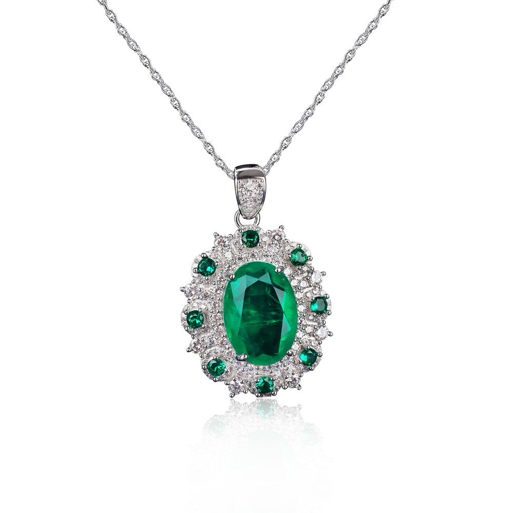 Oval-Cut Gemstone Petal-Shaped Halo Necklace