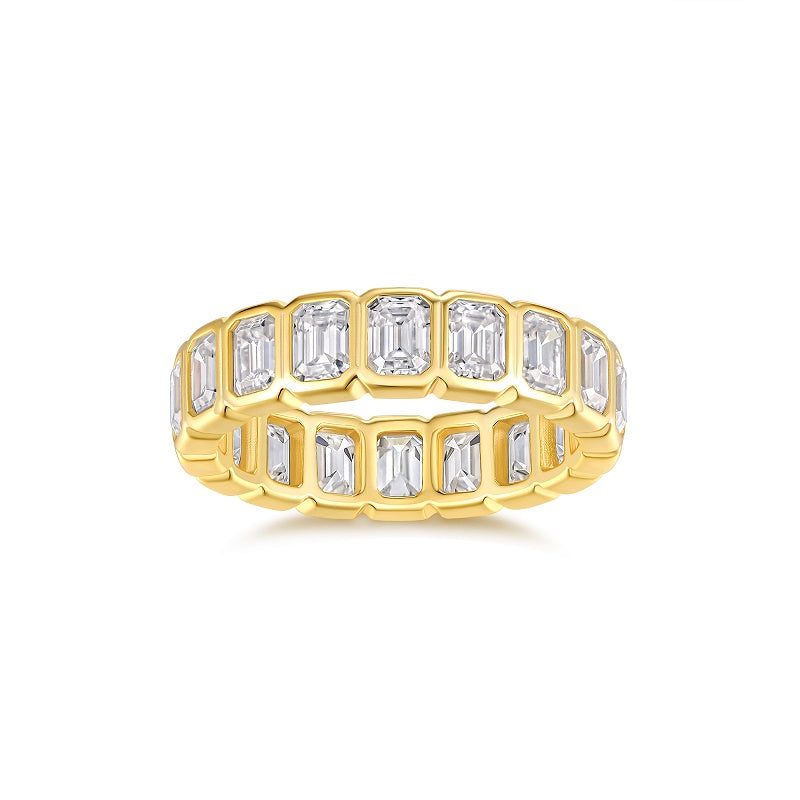 24K Moissanite Bezel Baguette Emerald Cut Eternity Band