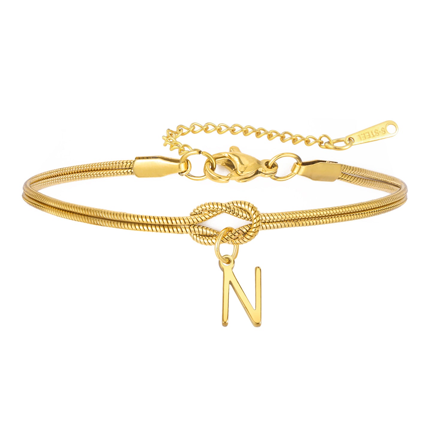 18K Snake Chain Initial Bracelet with Infinity Knot