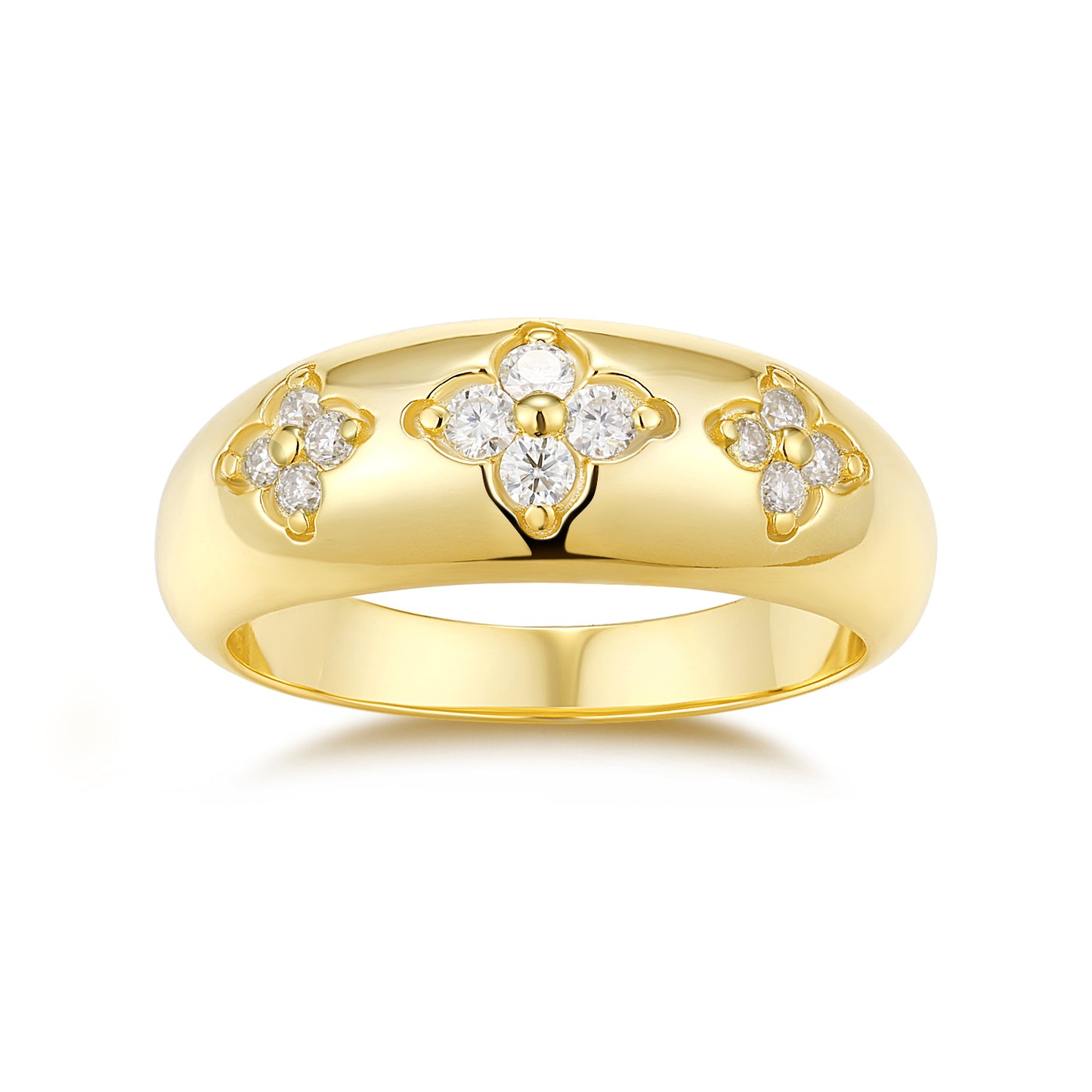 24k Gold Three Floral Motif Moissanite Ring