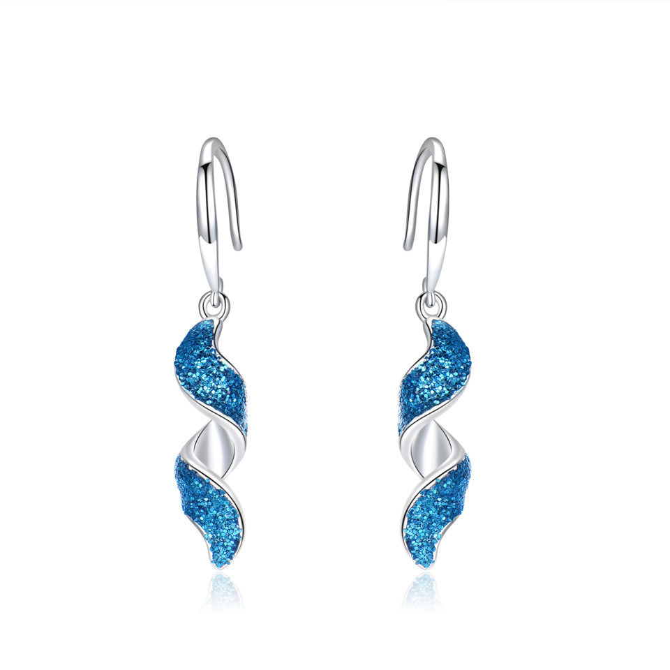 Silver Blue Sequin Spiral Earrings