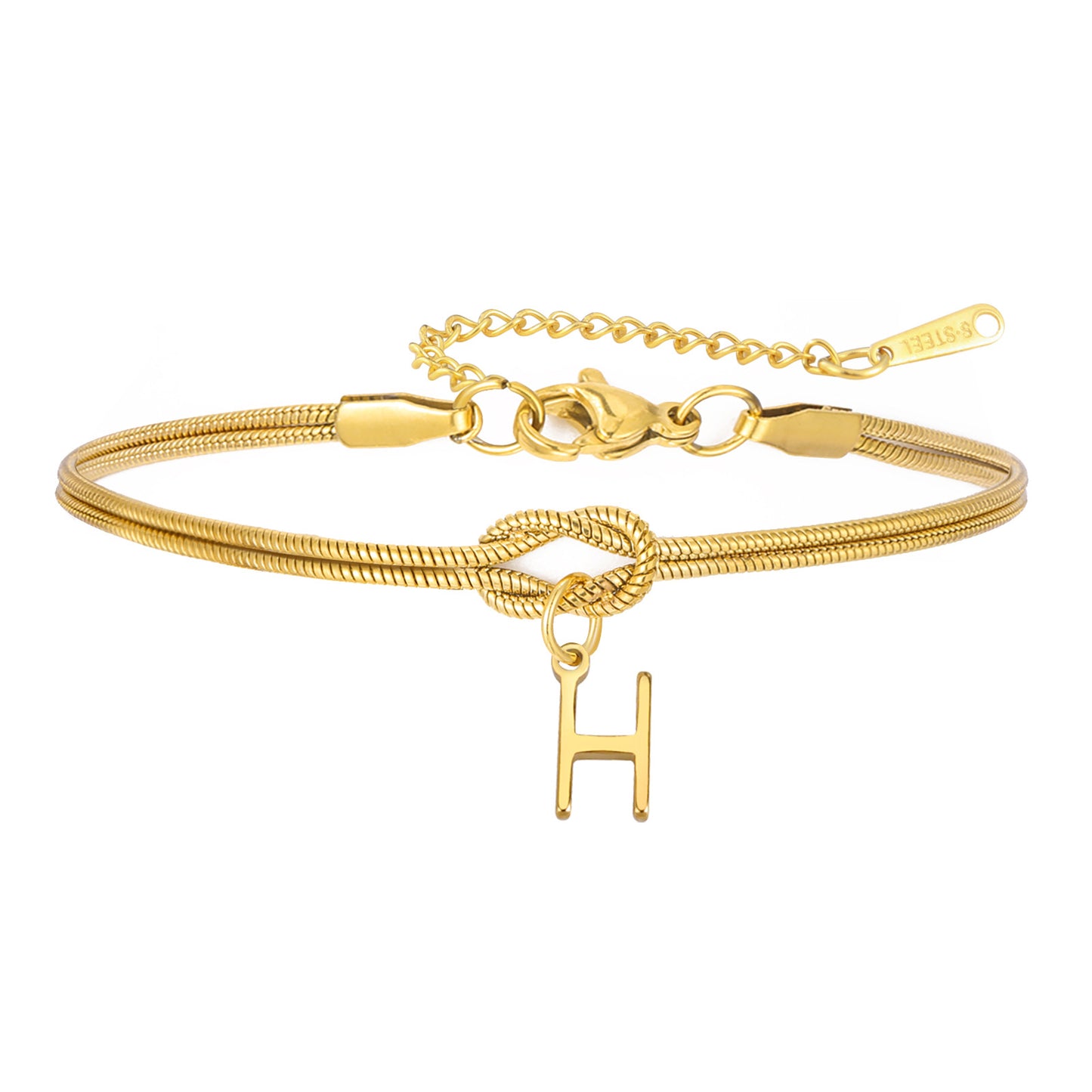 18K Snake Chain Initial Bracelet with Infinity Knot