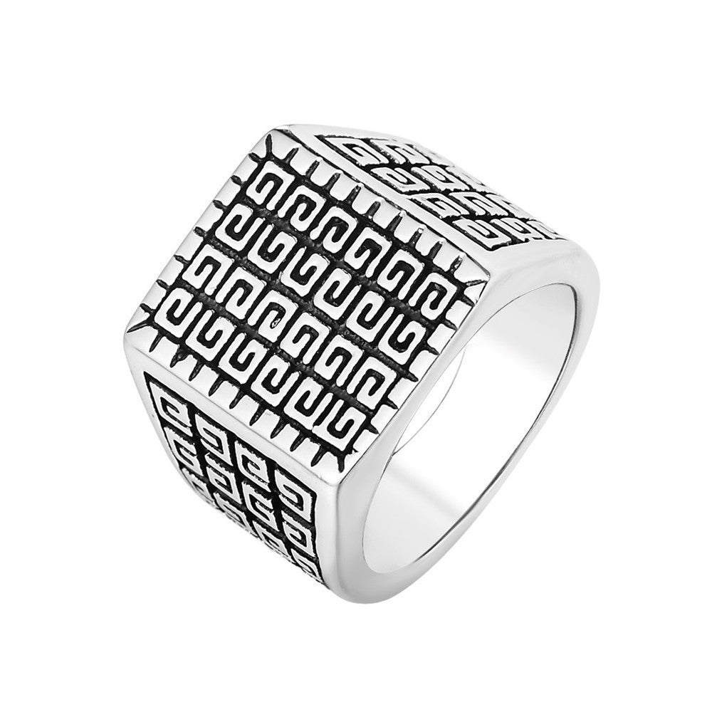 Men 's Titanium Steel Greek Key Design Ring