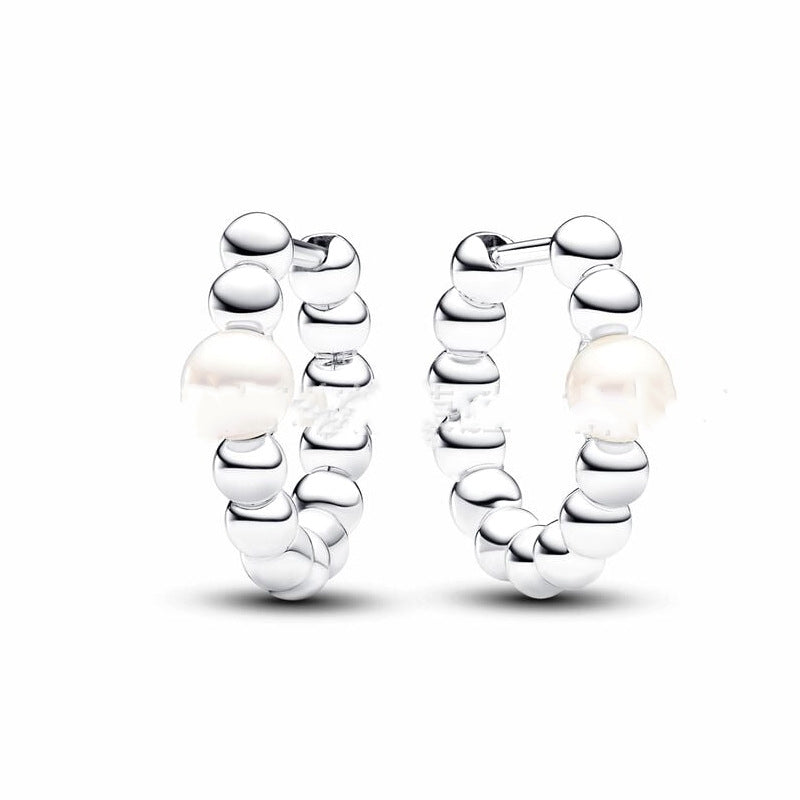 18k Organically Shaped Circle & Baroque Pearl Earrings