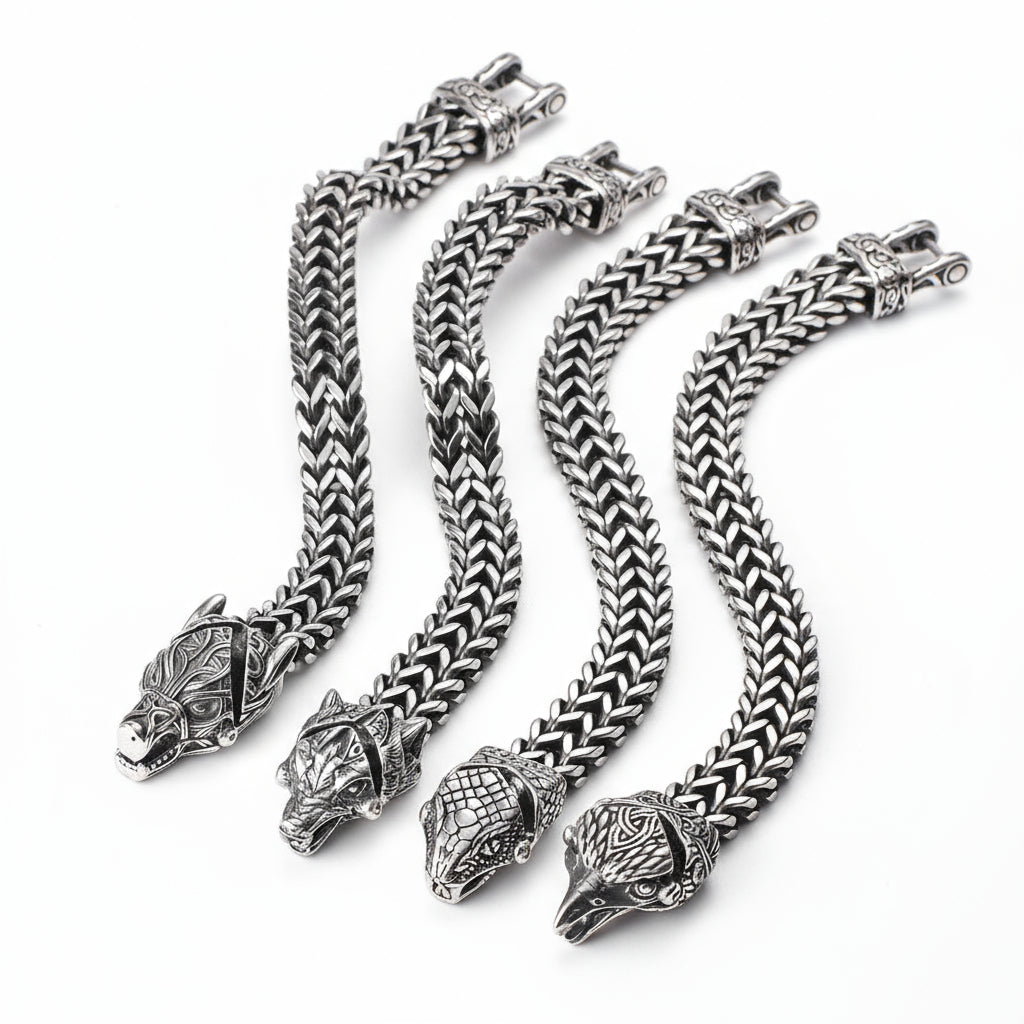 Titanium Men's Vintage Viking Animal Head  Bracelet