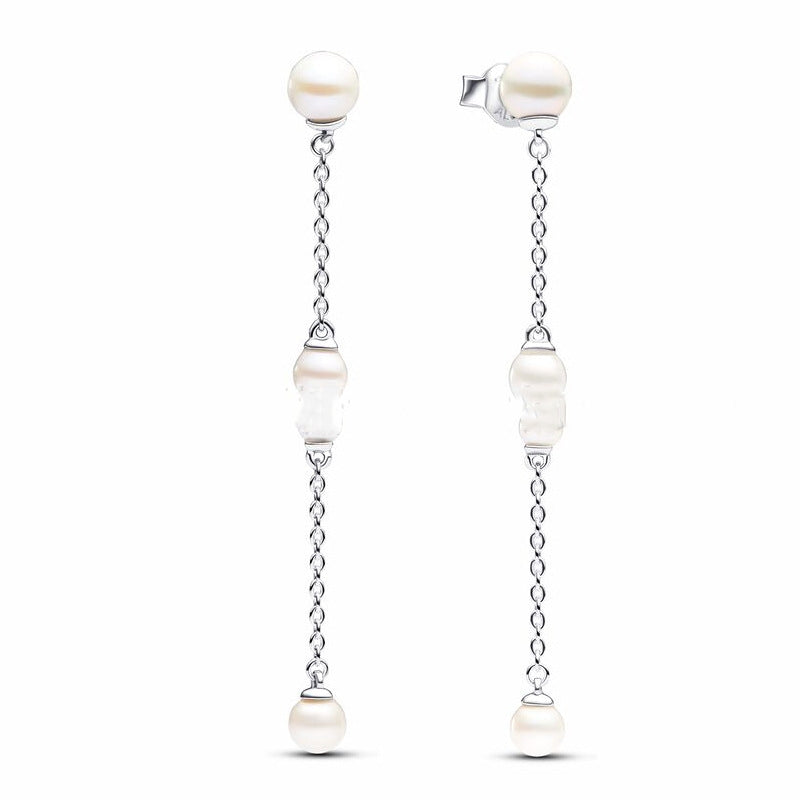 18k Organically Shaped Circle & Baroque Pearl Earrings