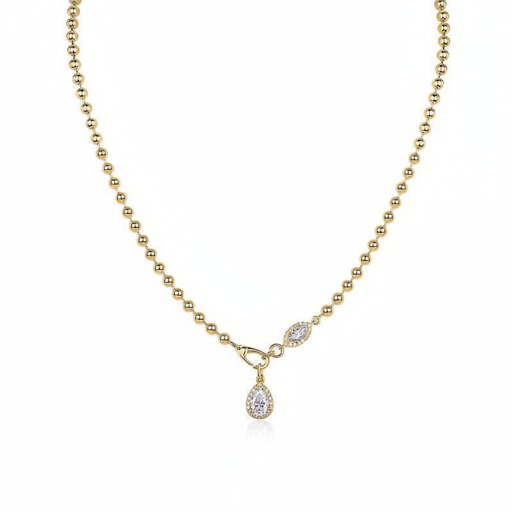 24K Gold Moissanite Beaded Teardrop Necklace