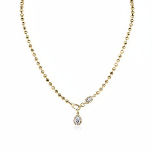 24K Gold Moissanite Beaded Teardrop Necklace