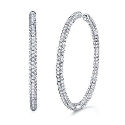 Large Platinum-Plated Moissanite Hoop Earrings