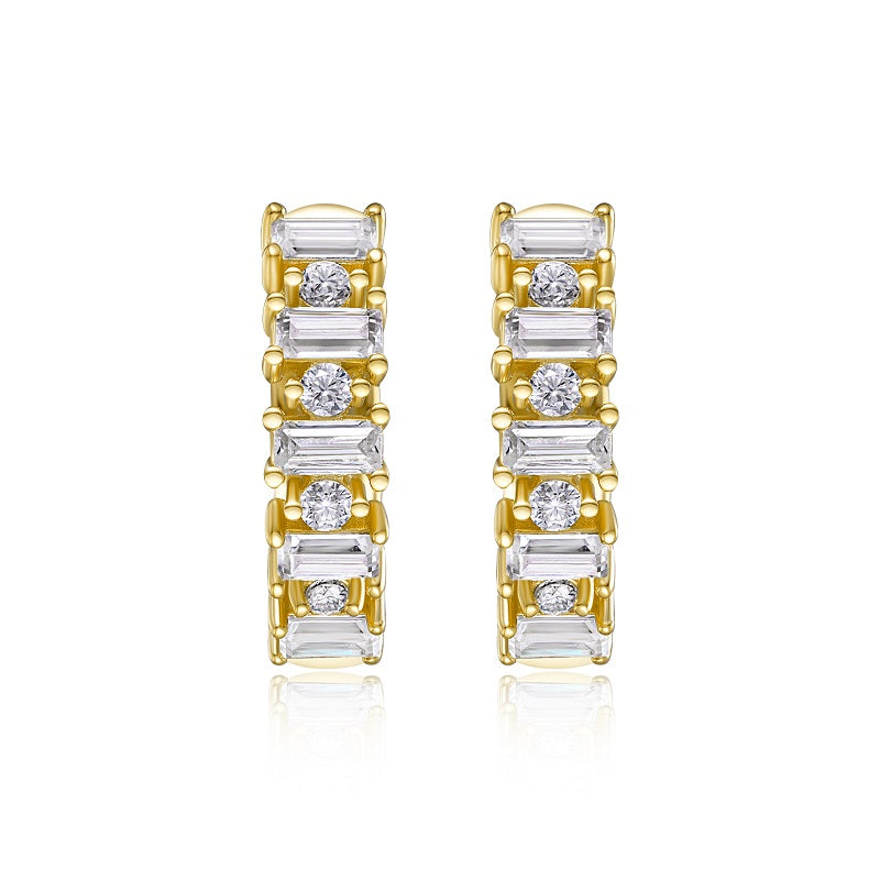 24k Gold Emerald-Shaped Baguette Huggie Hoops